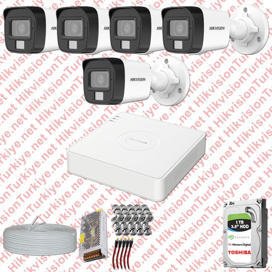 Hikvision 05 Kameralı Colorvu Hibrit Güvenlik Kamerası